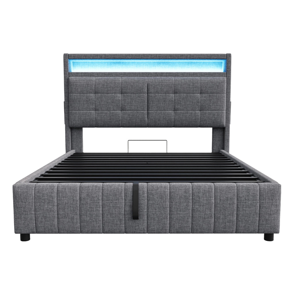 Letto imbottito 160x200 cm con LED, USB e contenitore idraulico