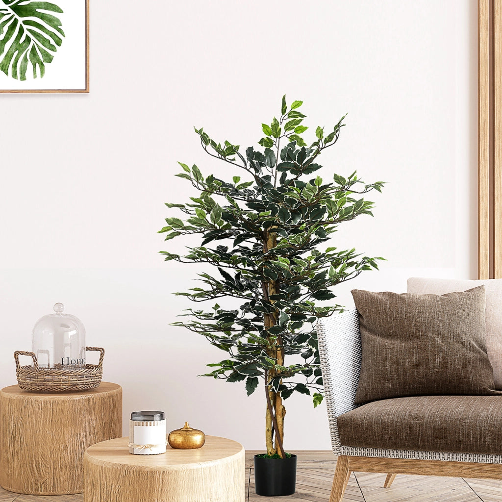 Pianta Artificiale di Fico da 130 cm a 702 Foglie e 3 Tronchi con Vaso ?15x12.5 cm, per Interni ed Esterni