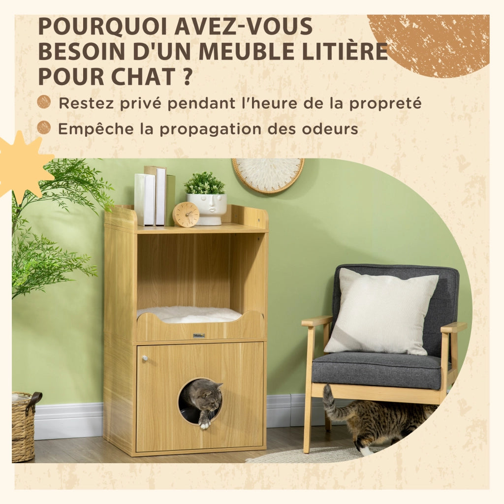 Mobile per lettiera gatto 3 livelli con porta e cuscino ¨C zephmum ¨C 60x45x103 cm