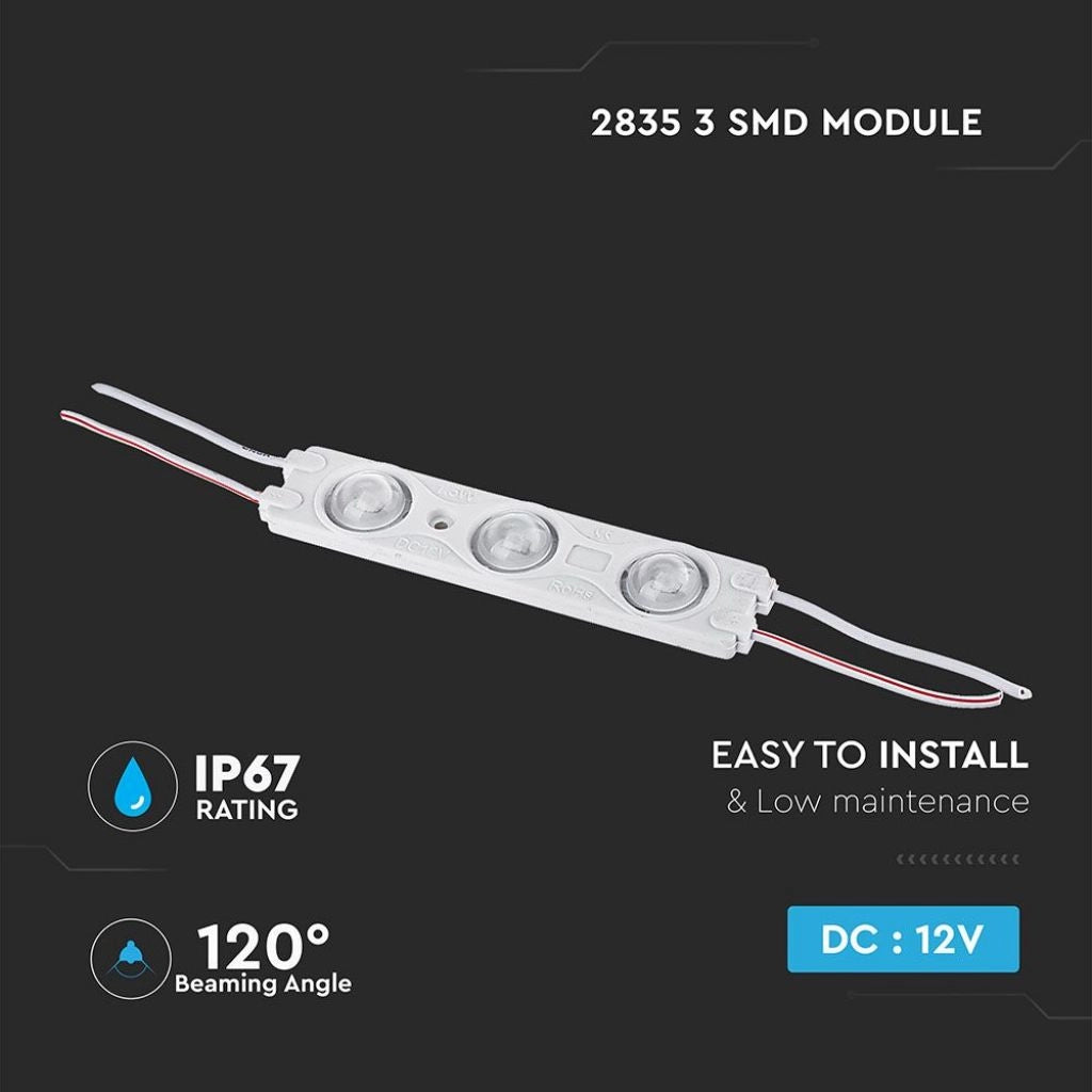 Modulo Mattone LED 3 SMD 2835 Bianco Freddo 12V IP67 Con Lente Ingrandimento 160 Gradi SKU-5125
