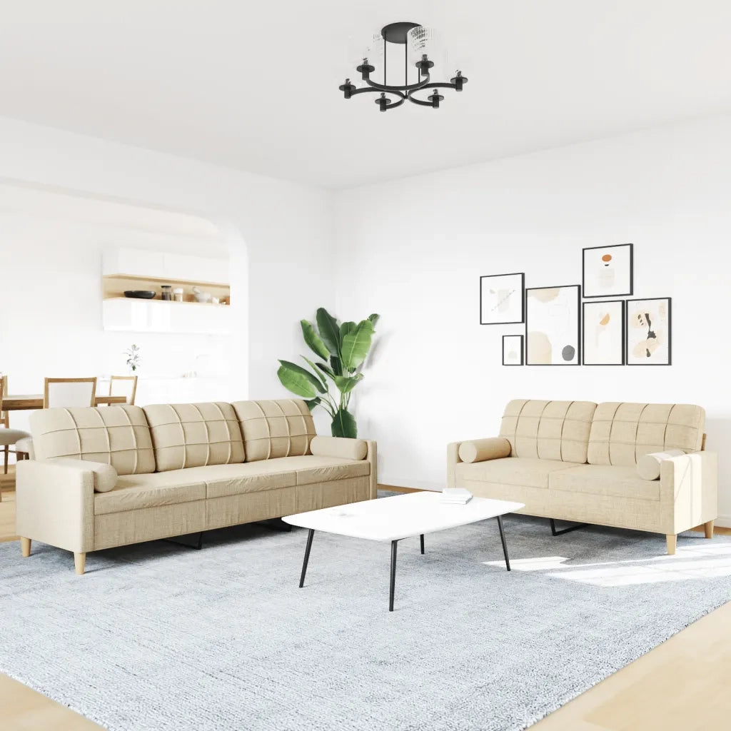 vidaXL Set Divani 2 pz con Poggiapiedi Crema in Tessuto