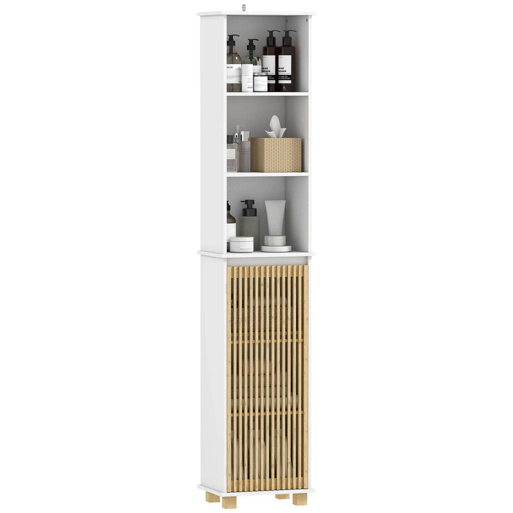 Colonna bagno con anta in bamb¨´ ¨C Xylo ¨C Bianco con ripiani aperti