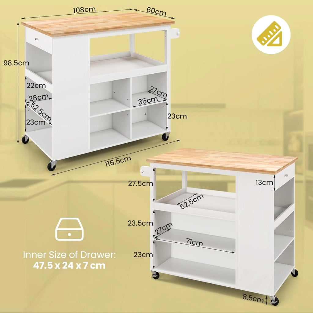Carrello da cucina con cassetti e ripiani regolabili e portasciugamani, carrello da cucina, carrello da servizio, isola da cucina, stile moderno, per soggiorno/cucina