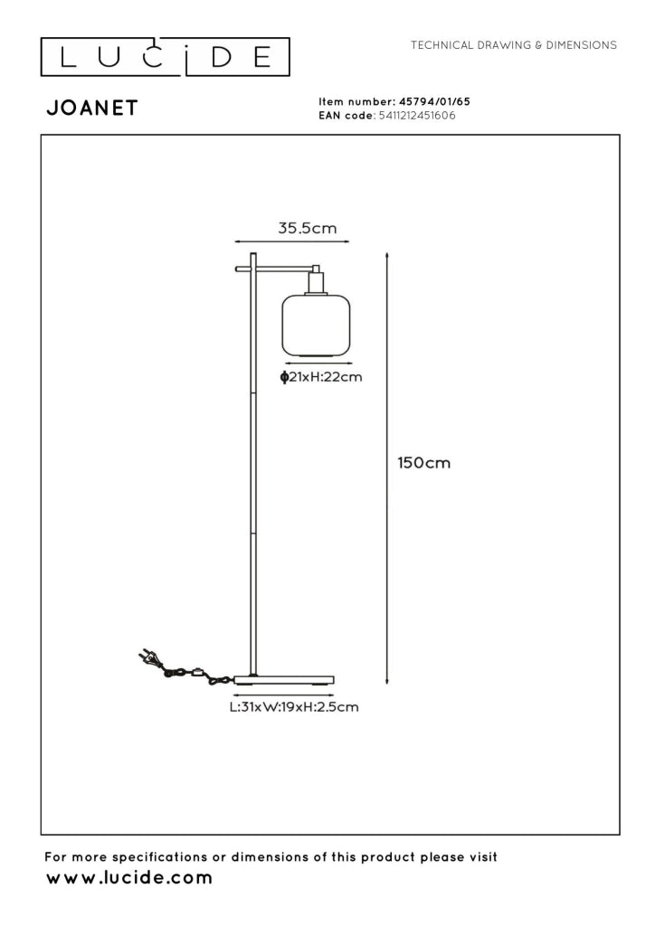 Lampada da terra industriale JOANET vetro fumé E27