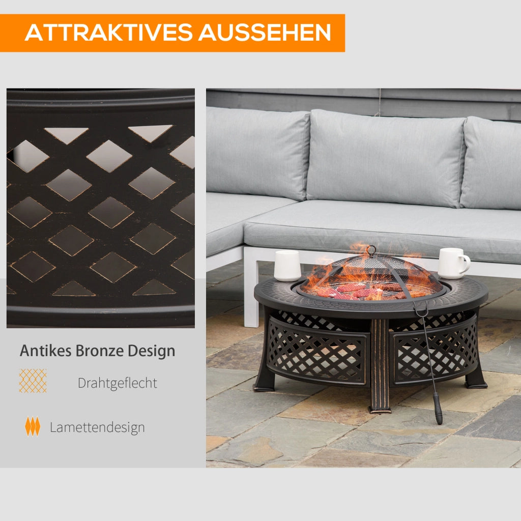 Braciere da giardino con griglia e parascintille ¨C Minimal ¨C nero acciaio 81x81x50 cm