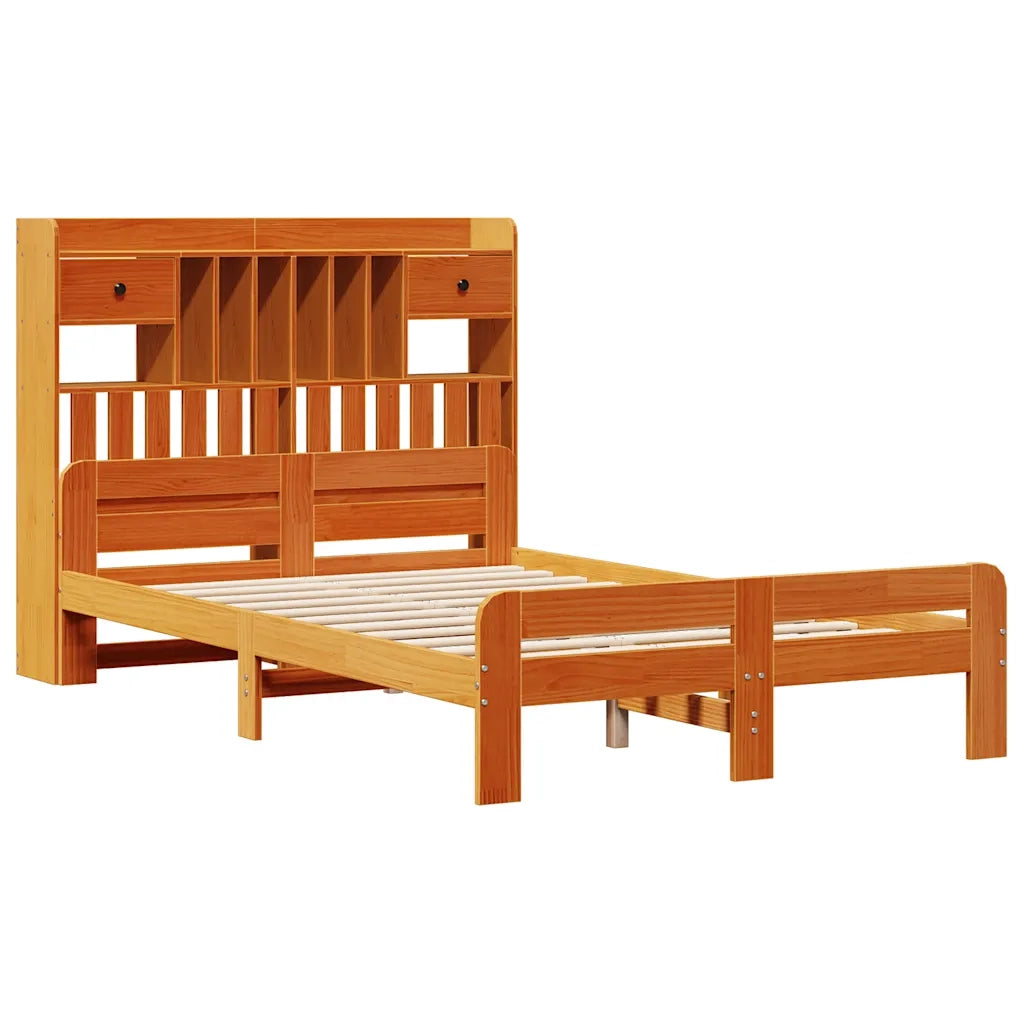Letto Libreria senza Materasso Marrone Cera 135x190 cm in Pino