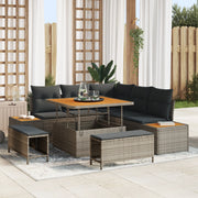 Set Divano da Giardino di 8 Pezzi con Cuscini Grigio Polyrattan Acacia