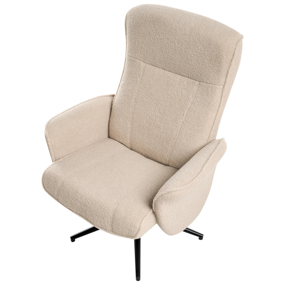 Poltrona reclinabile Beige con poggiapiedi Tessuto Boucle Girevole Struttura in metallo Design retrò