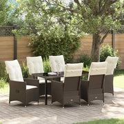 Set da Pranzo per Giardino con cuscino 7 pcs Marrone polyrattan