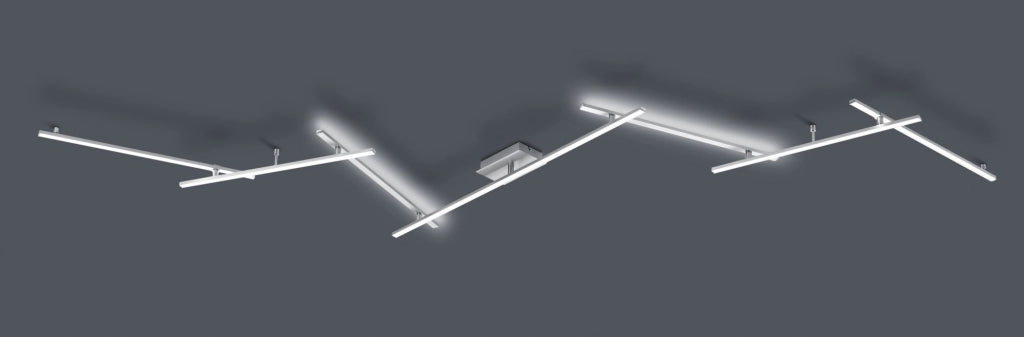 INDIRA PLAFONIERA-APPLIQUE LED 28W 3500lm, 3000K ANCHE RETRO-ILLUMINATA CON 7 BACCHETTE ORIENTABILI ACCIAIO SATINATO L. 345CM
