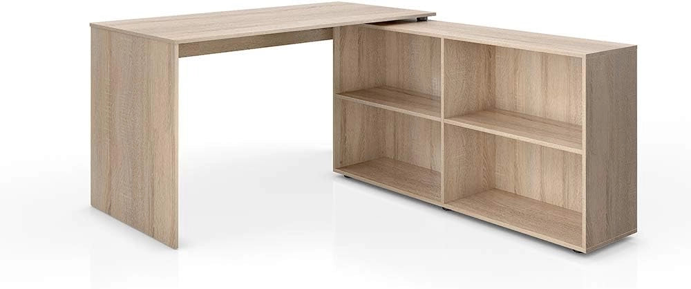 Scrivania angolare FlexPlus, Bianco, 137 x 60 cm, con scaffale aperto e possibilità di posizionamento variabile
