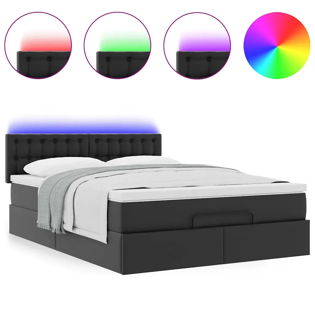 Pouf Letto con Materassi e LED Nero 140x200cm Similpelle