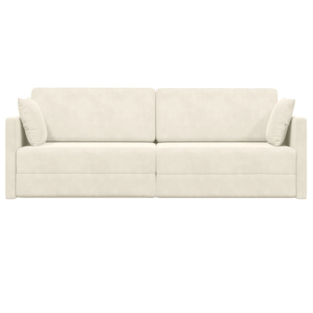 Divano Letto a Pavimento 2-in-1 Panna 213x144x60 cm Velour