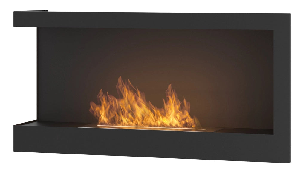 Camino a Bioetanolo da Incasso 90x45 cm Corner 900 Left Sinistro Nero con Vetro