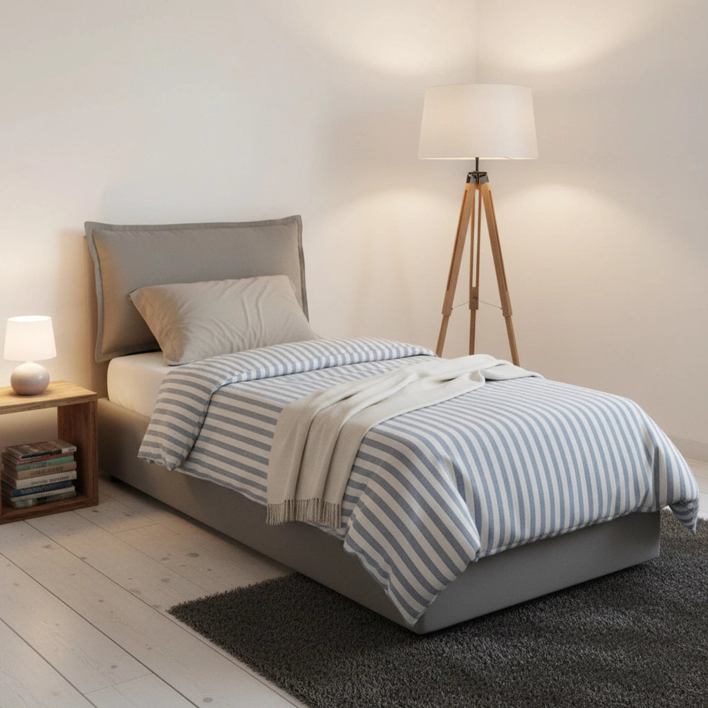 Letto singolo Aphrodite, Letto contenitore con rivestimento in tessuto, Made in Italy, Apertura laterale, adatto per materasso cm 80x190, Grigio