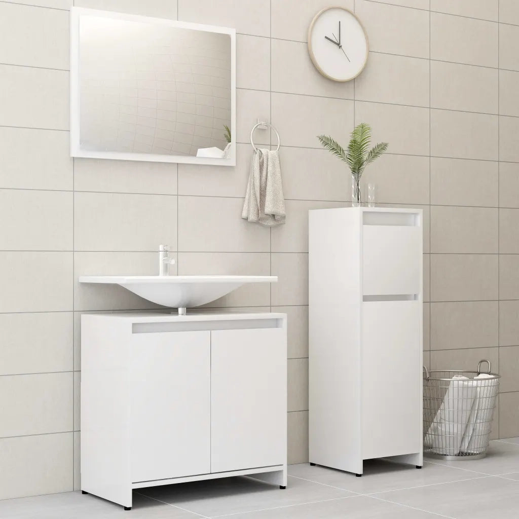Set Mobili da Bagno 3 pz Bianco in Truciolato 3056925