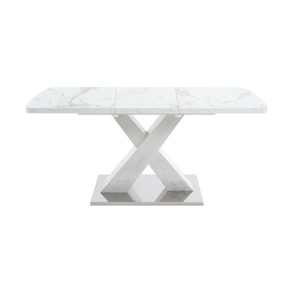 Tavolo da Pranzo Allungabile ¨C MINIMAL ¨C Piano Effetto Marmo Bianco, Gambe MDF e Metallo, 120-160 cm