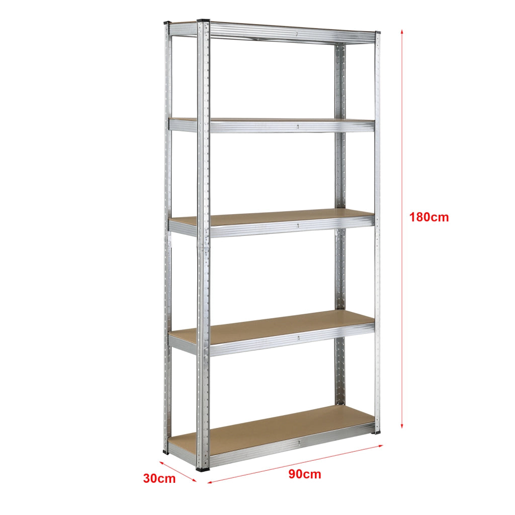 Set di 2 Scaffali in Acciaio Zincato con 5 Ripiani in MDF - 2 Scaffalature per Stoccaggio (AxLxP) 180x90x30 cm Struttura