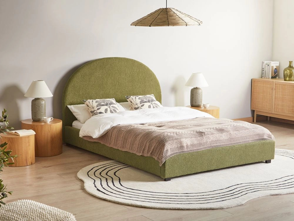 Lettino ad acqua in bouclé retrò dal design minimalista in poliestere verde oliva 140 x 200 cm