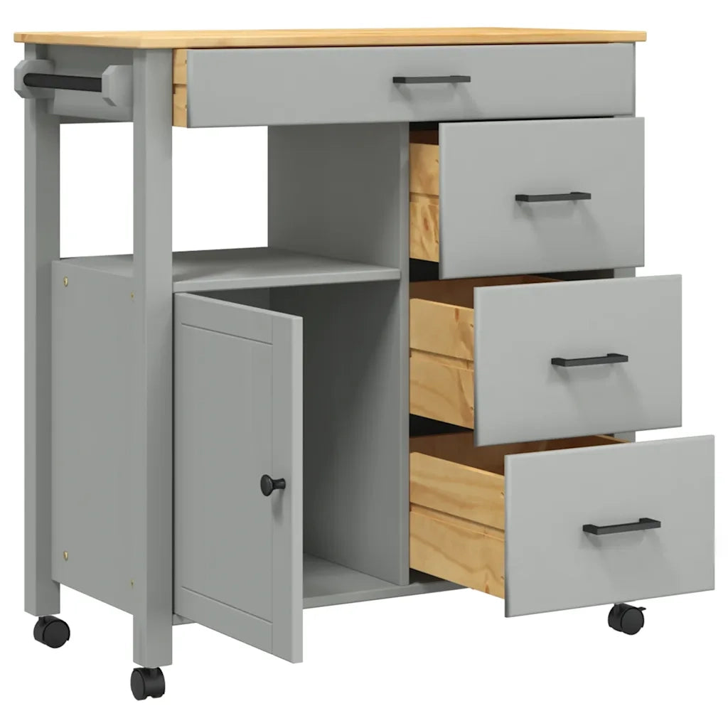 Carrello da Cucina MONZA 84x40x88,5 cm in Legno Massello di Pino 376110