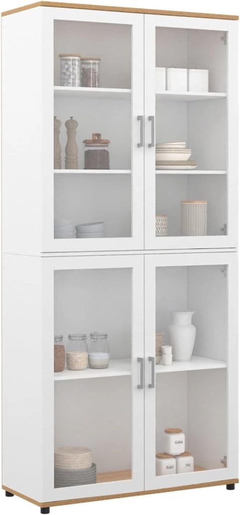 VITO Vitrina de 4 puertas de cristal blanco y efecto haya