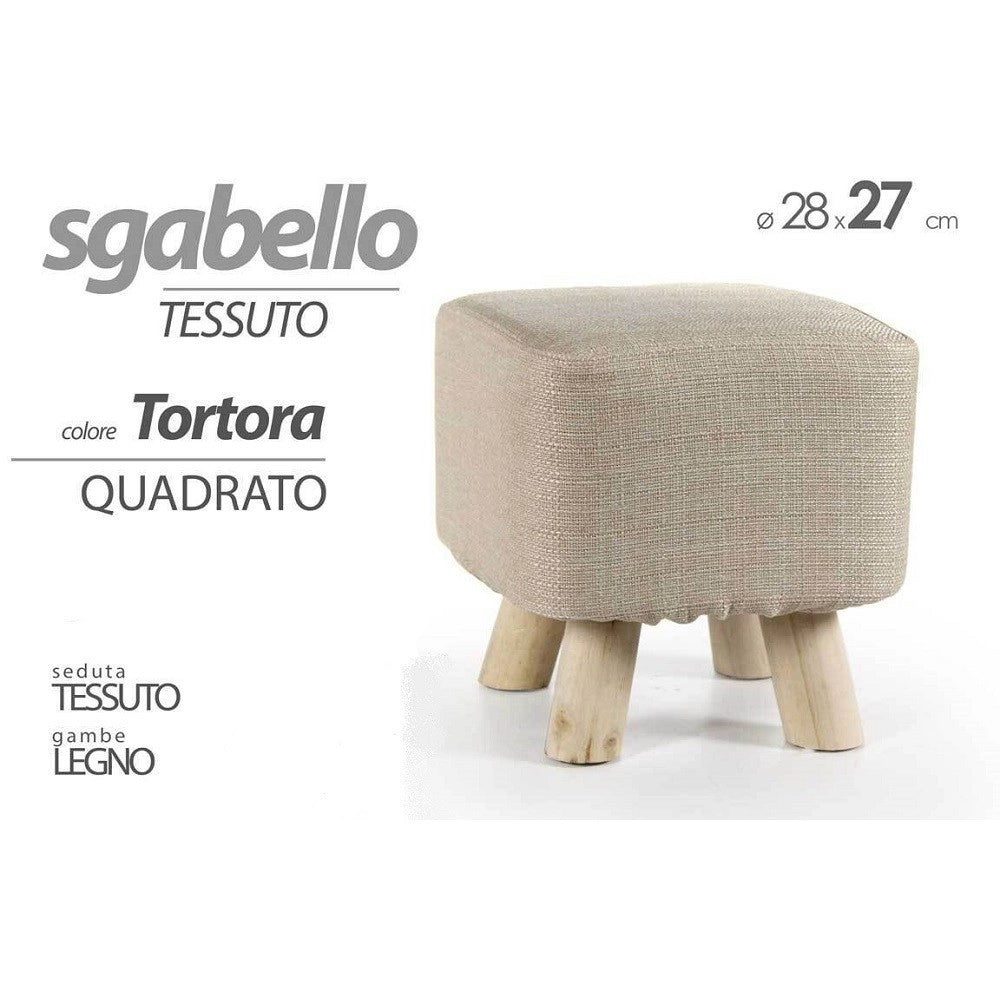 Trade Shop - Pouf Sgabello Poggiapiedi Quadrato Pouff Tessuto Piedi Legno Tortora 27x28cm 790010 -