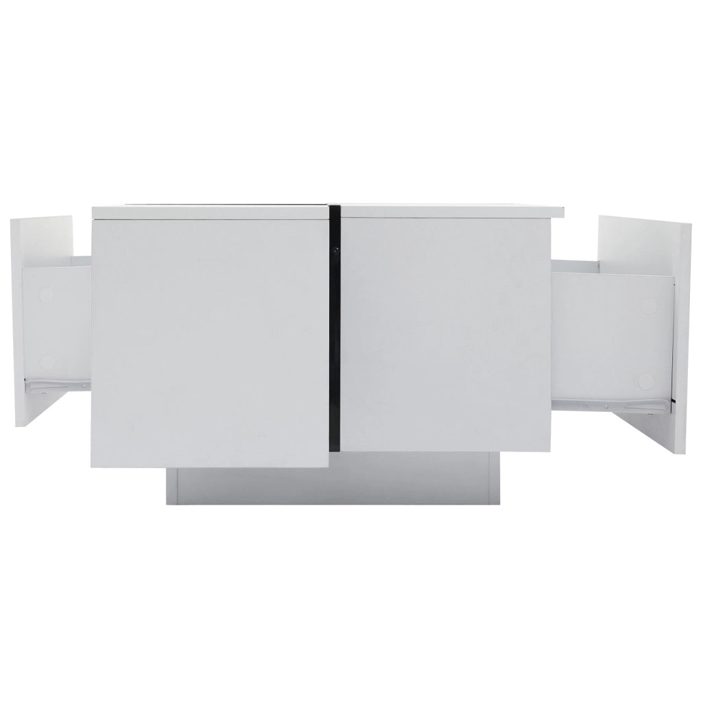 Tavolino da salotto moderno bianco e nero con 4 cassetti e piano lucido