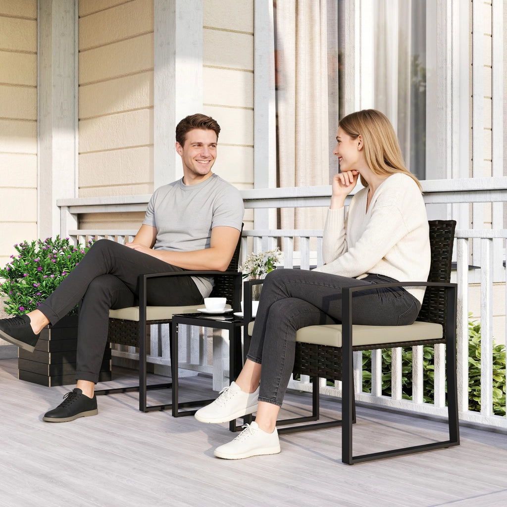 Set bistrot giardino 2 posti ¨C Xylo ¨C rattan intrecciato marrone con tavolo in vetro temperato