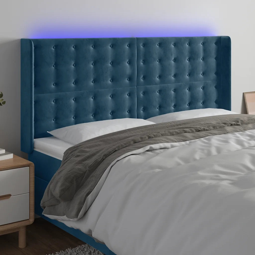 Testiera a LED Blu Scuro 183x16x118/128 cm in Vellutocod mxl 86726