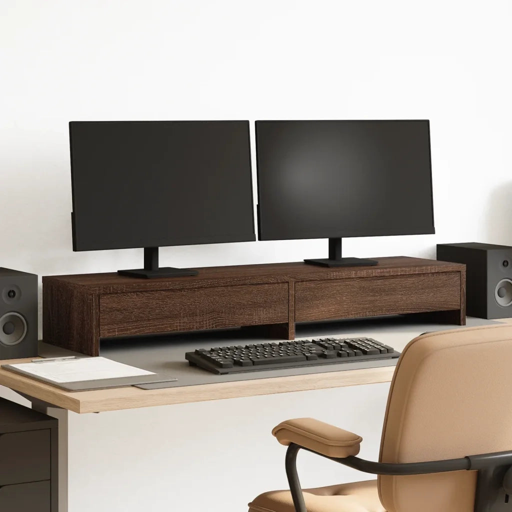 Supporto Monitor con Cassetti Marrone 100x27x15cm in Truciolato 854676
