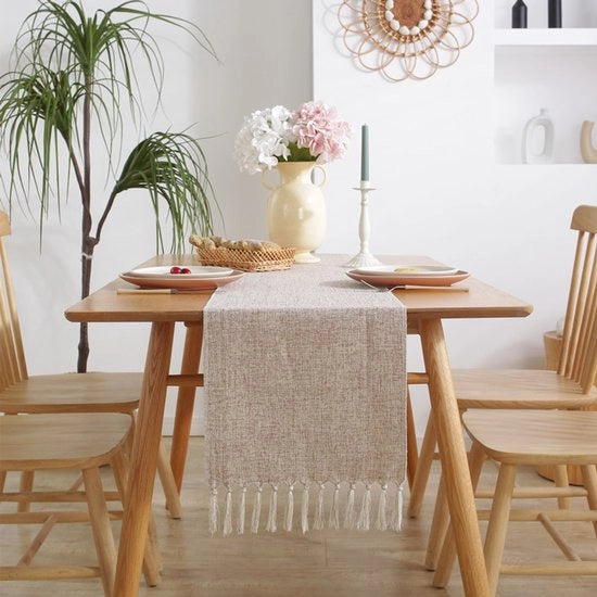 Tavolo di stile rurale in juta - 33x153cm tovaglia unica livrea a mano intrecciata di cotone e lino - bandiera per armadio scarpe - tovaglia per tavolo tessuta con pennelli - adatta per festività, matrimoni e decorazioni di scrivania