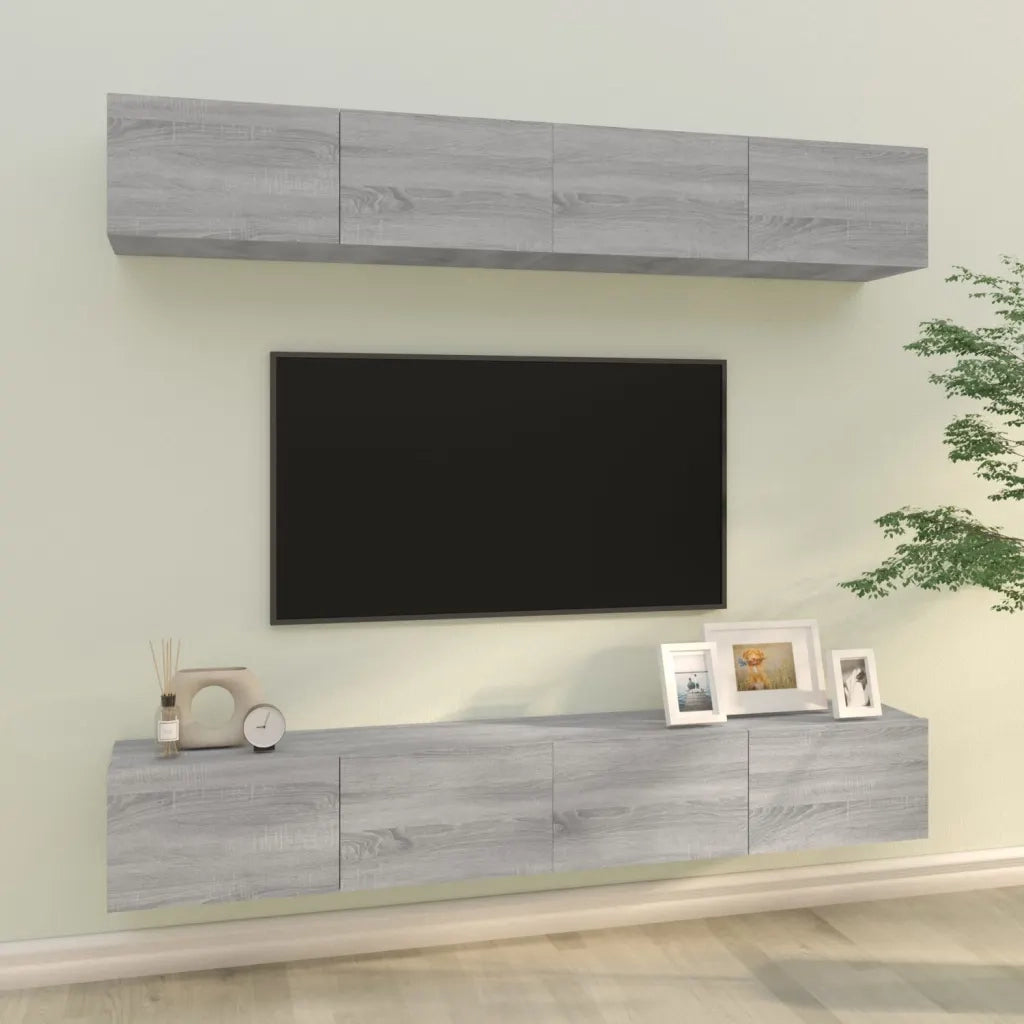 Mobili Porta TV a Parete 4 pz-Set di 4 Credenza per TV sospesa Grigio Sonoma 100x30x30 cm