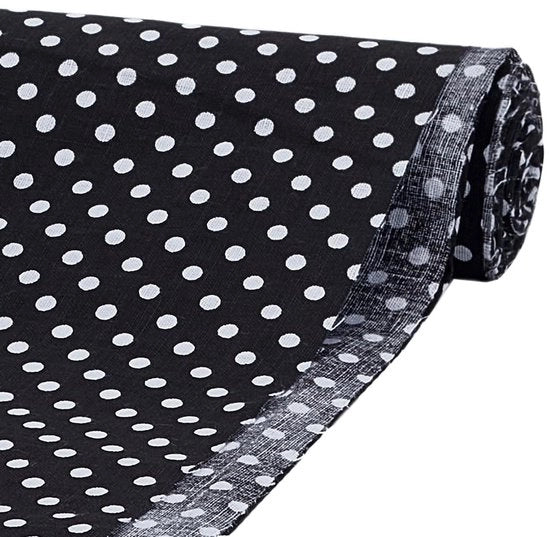 Tessuto di cucito in cotone - Tela stampata con punti - Ideale per progetti di cucito creativi - 1,56 m di larghezza - Adatto per abiti per bambole - Nero e bianco