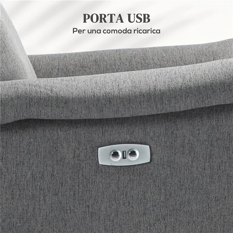 POLTRONA RECLINABILE CON POGGIAPIEDI IN TESSUTO EFFETTO LINO LEGNO E METALLO 77X91X106 CM GRIGIO SCURO