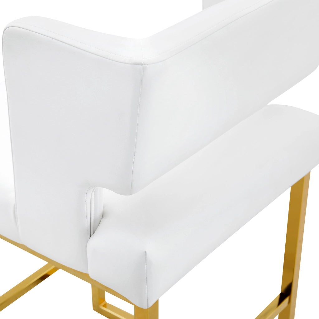 Sgabello da bar set da 2 con seduta imbottita quadrata e gambe in metallo dorato, in PU bianco 91,4 cm