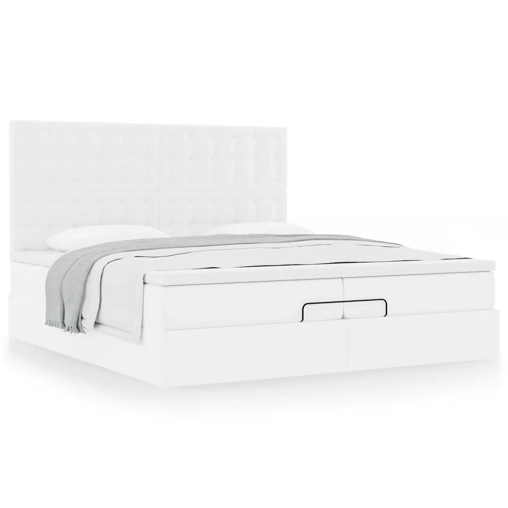 Struttura Letto Pouf con Materassi Bianco 200x200 cm Similpelle 3313022
