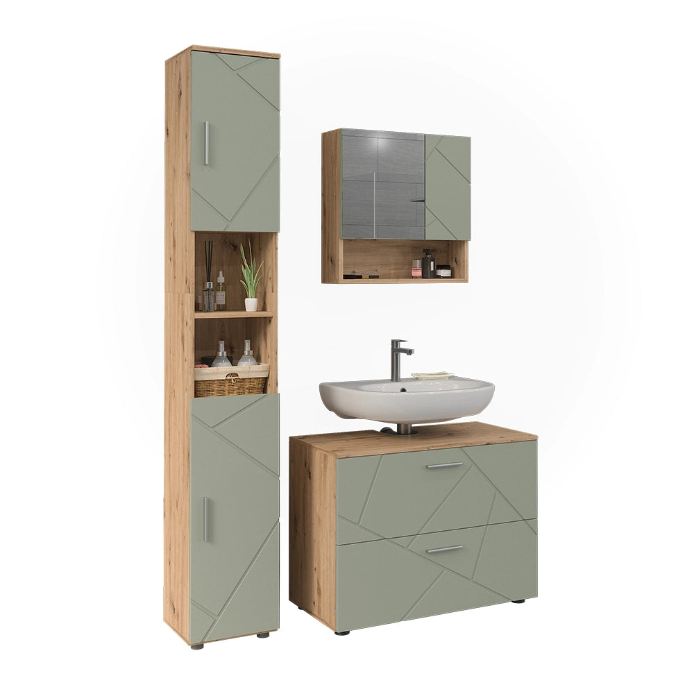 Vicco Set di mobili da bagno Verde salvia 3 parti
