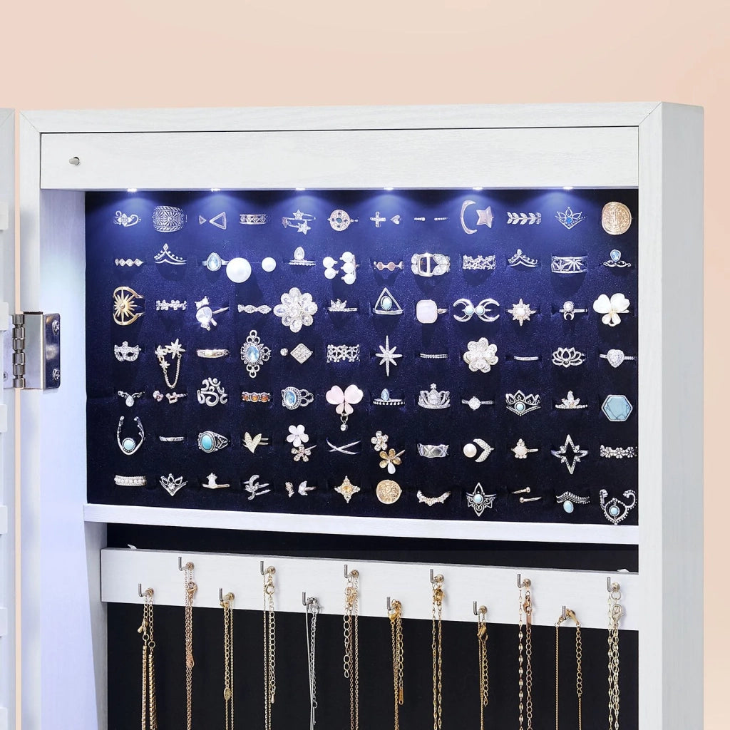 Mobiletto portagioie mobiletto portaoggetti 37 x 10 x 120 cm da parete da appendere alla porta con serratura e luce LED 12_0003923