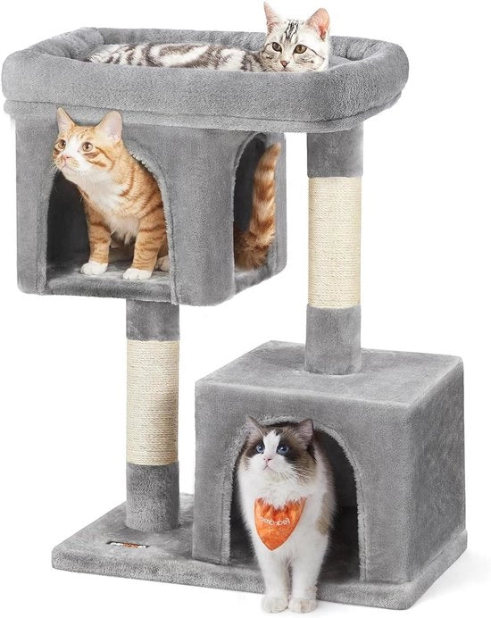 Albero per Gatti con Posti da Arrampicarsi Rivestiti di Sisal e 2 Condomini Plush - Grigio chiaro