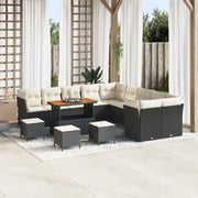 Set Divano da Giardino 14 pcs Nero e Crema polyrattan
