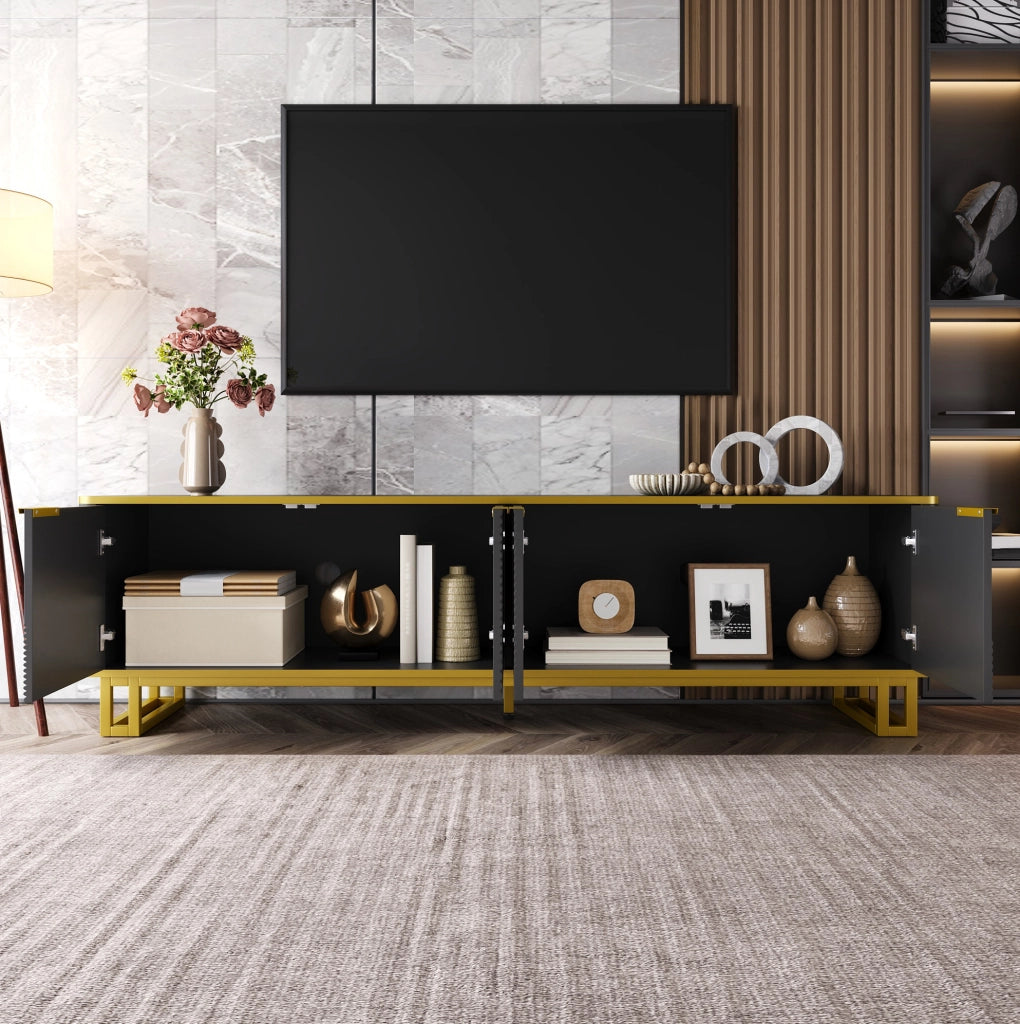 Mobile TV in MDF con ante geometriche e passacavi; 160 x 37;5 x 48 cm; nero