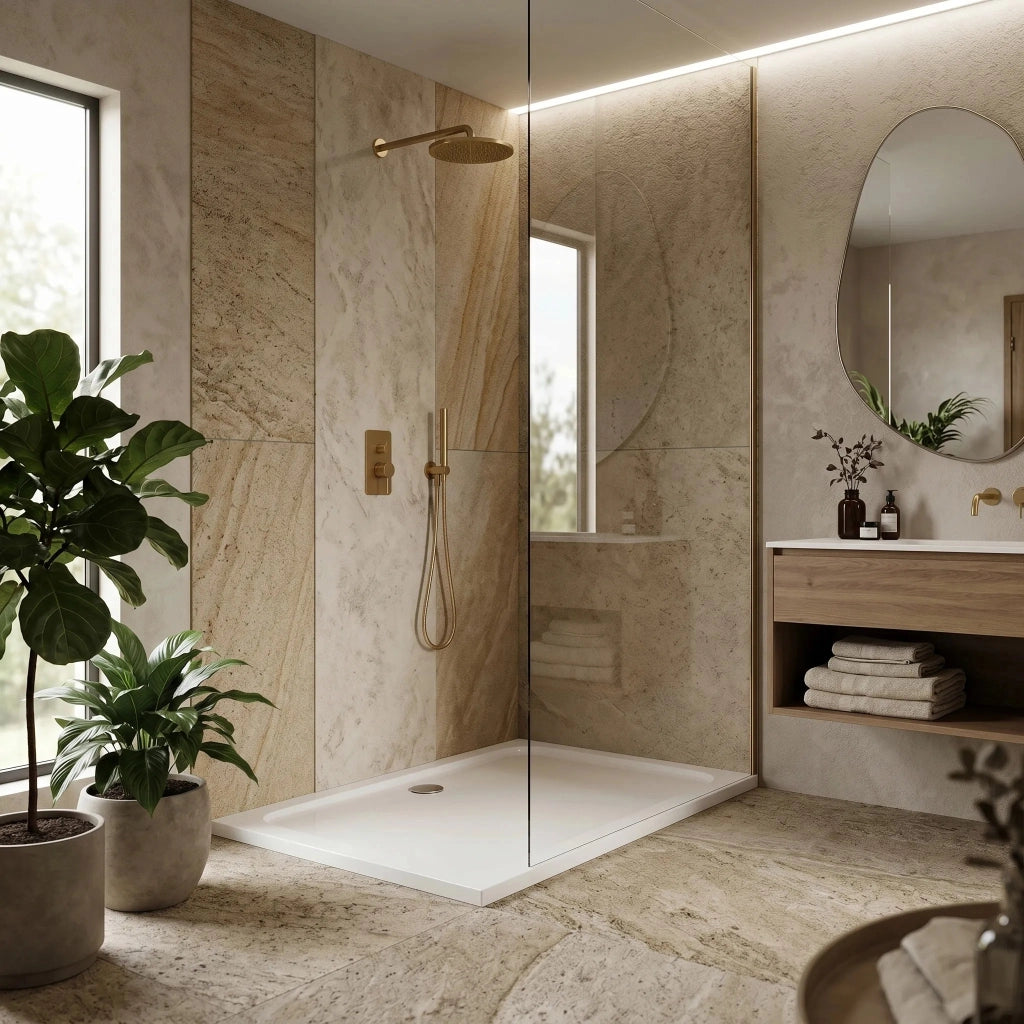 Piatto Doccia Acrilico Rea Belmond White 90x120 Copertura rame spazzolato