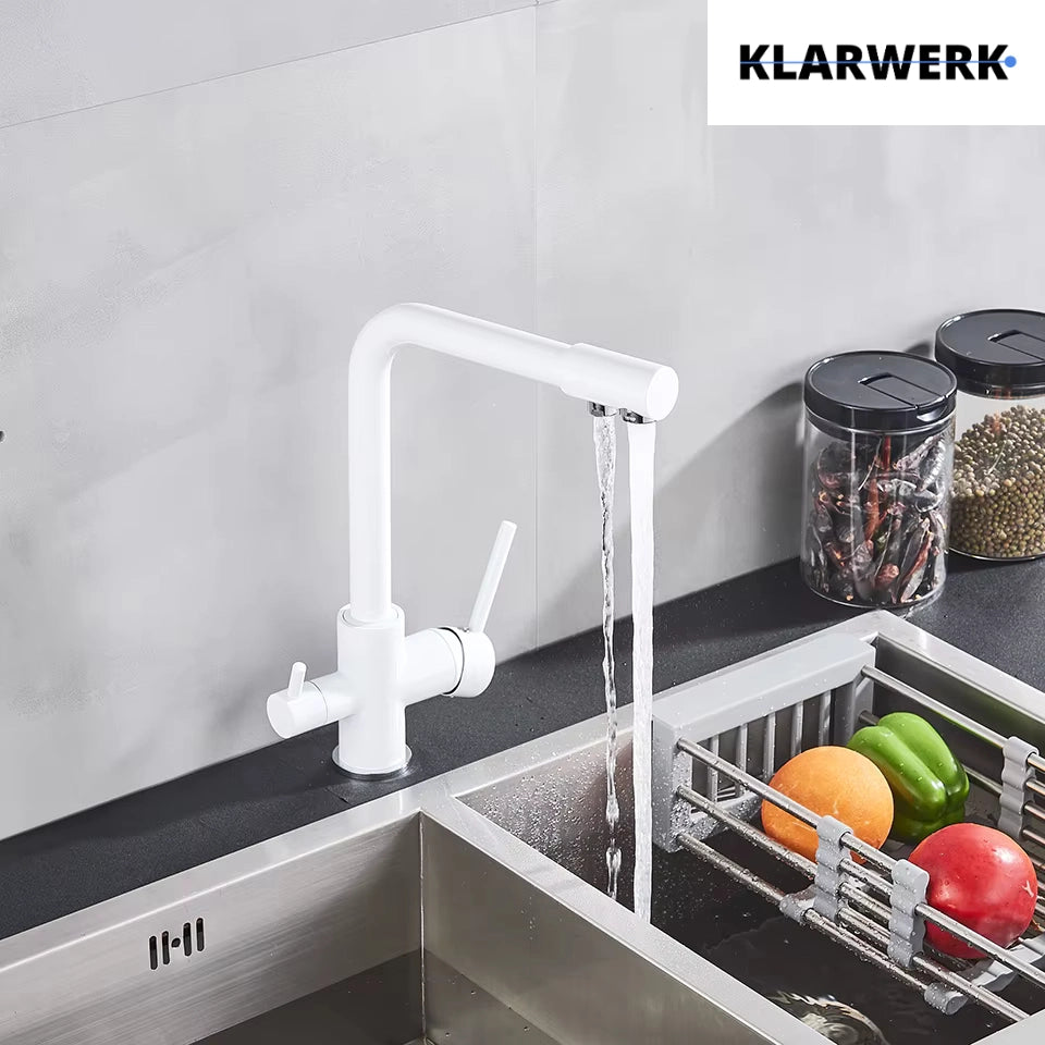 FELIX| Rubinetto per acqua potabile premium a 3 vie bianco opaco | miscelatore da cucina ad osmosi in acciaio inossidabile|Filtro 3 connessioni gastro