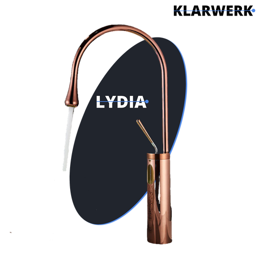 Lydia | Miscelatore da bagno Hotel Gastro Rosegold | Rubinetto in acciaio inox per lavabi alti | Miscelatore 2 attacchi alta pressione alto Bagno