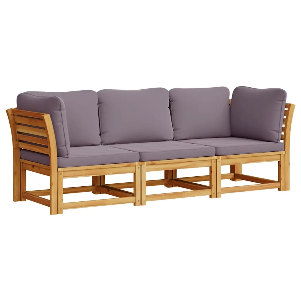 Set Mobili da Giardino 3pz con Cuscini Legno Massello di Acacia