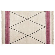 Tappeto in cotone beige e rosa 140 x 200 cm rettangolare con frange motivo geometrico stile boho per soggiorno camera da letto