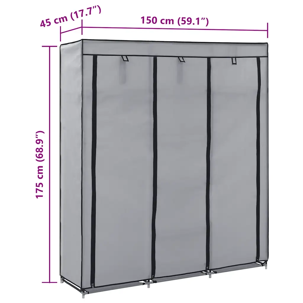 Armadio con Scomparti e Aste Grigio 150x45x175 cm in Tessuto CFW4320567