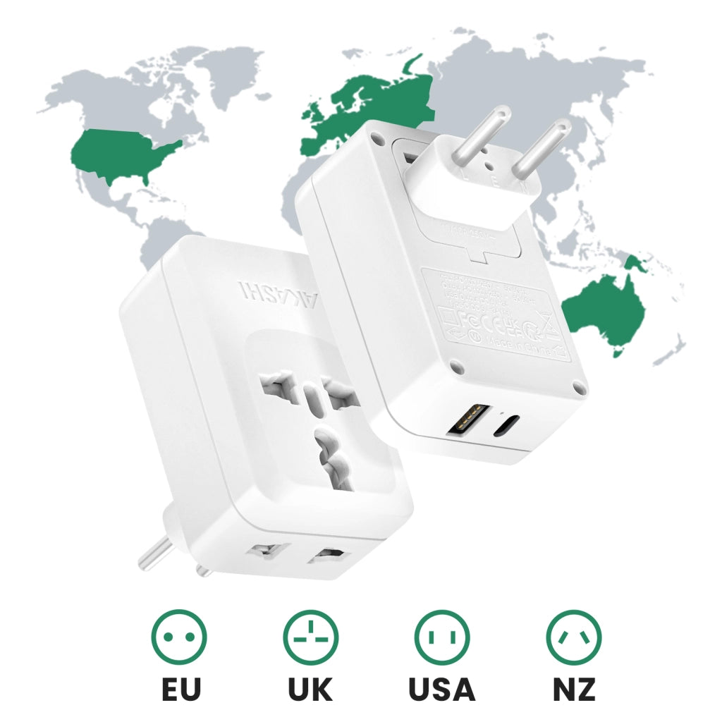 Adattatore Viaggio Europa Brasile USB USB C 15W Bianco Akashi
