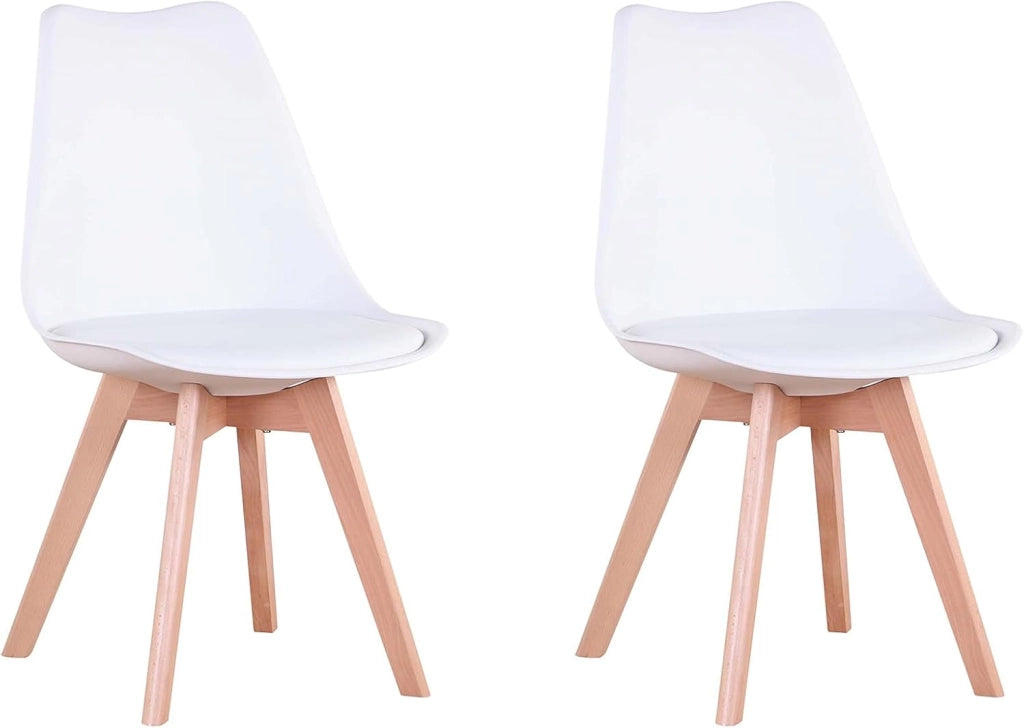 GrandCA HOME Set di 2 Sedie Imbottite per Sala da Pranzo Con Gambe in Legno Massello di Faggio, Adatte per Sala da Pranzo, Soggiorno, Cucina, Camera da Letto, Bianco