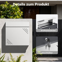 Cassetta della posta in acciaio inox V63 37 x 11 x 37 cm, cassetta delle lettere da parete con portagiornali e chiave